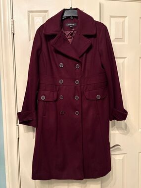 Kenneth Cole Women's Double-Breasted Pea Coat - Burgundy